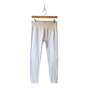 Gymshark Seamless Leggings in Beige / Grey sz M‎ Ribbed Logo Waistband